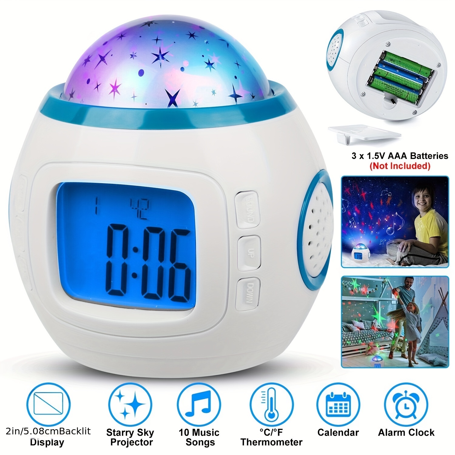Réveil enfant - Réveil étoile - Ciel étoilé - Réveil numérique - Calendrier  radio LED