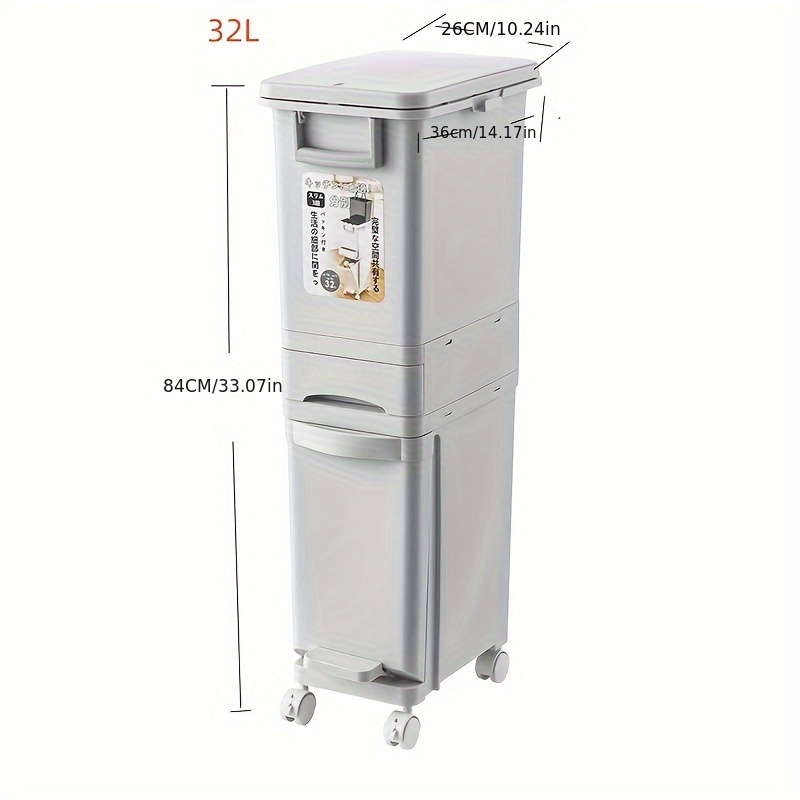 Image of Office Trash Can, Household Wet And Dry With Lid, No-bend Double-layer Foot Pedal Waste Recycling Bin, Crevice Trash Basket