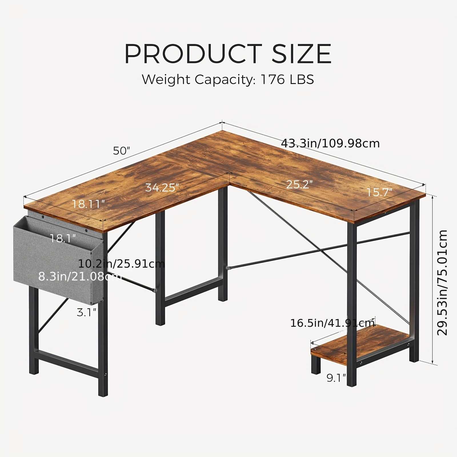 Efficient, Stable and Space Saving - 2 Pack Reversible L-Shaped Computer Desk - Corner Gaming Table and PC Laptop Workstation with Handy Storage Bag