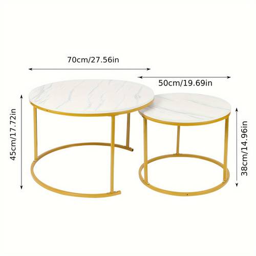 item picture 2pcs round coffee table set for small spaces 70 50cm scratch resistant marble nesting tables easy clean apartment living room furniture