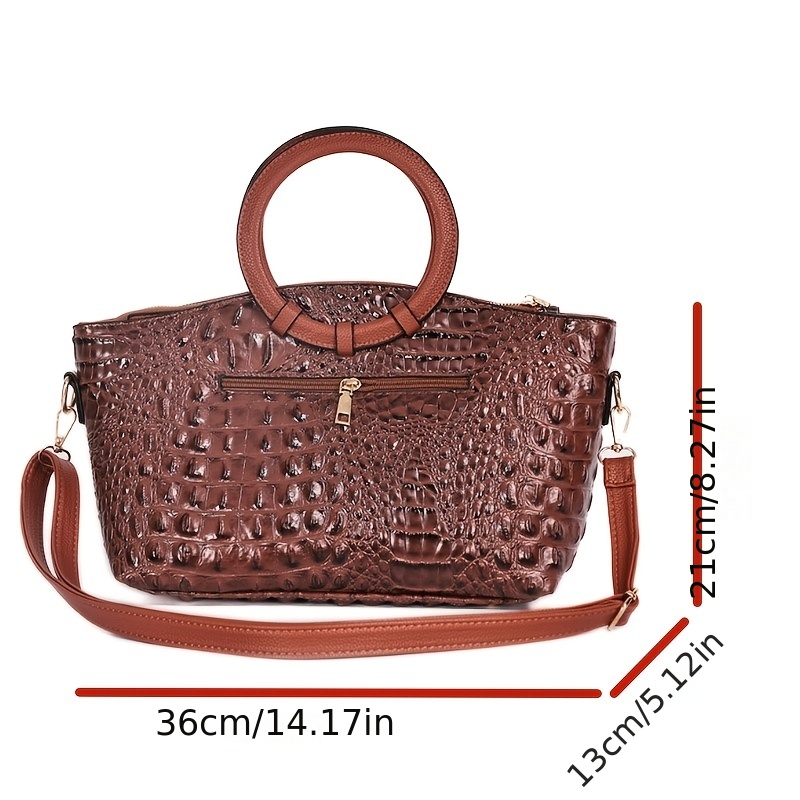 Crocodile Pattern Women Fashion Handbags and Purses Ladies Top Handle Purse  Genuine Leather Satchel Shoulder Tote Bag