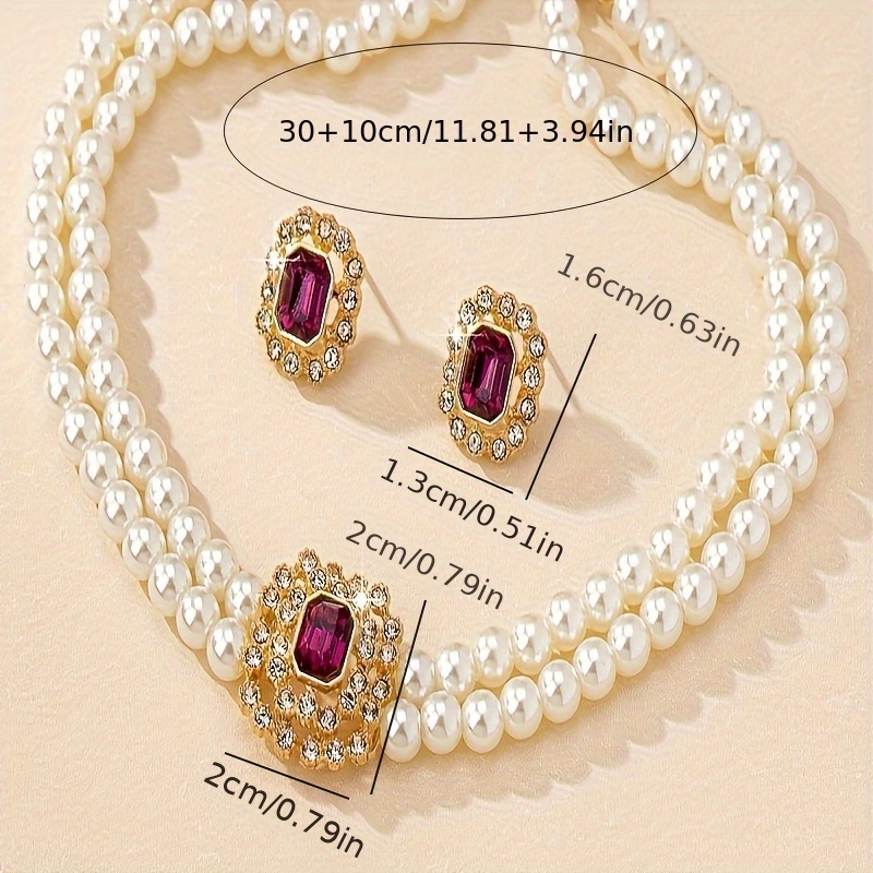 1 set of european and   jewelry double layer elegant geometric womens stud earrings and necklace set details 1