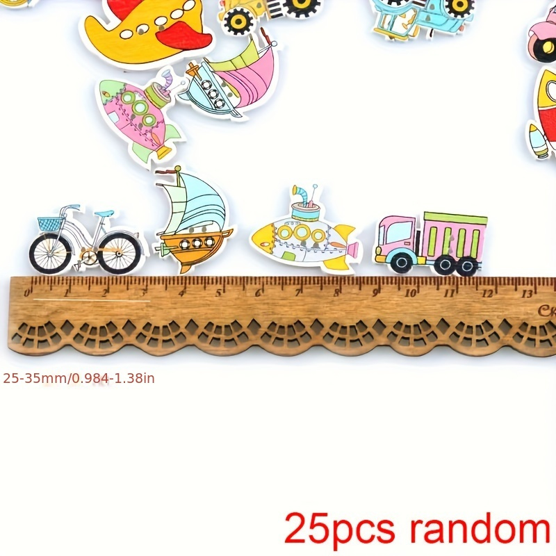 25pc Wooden Cartoon Car Buttons With 2 Holes, Mixed Buttons For Scrapbooking, Diy Sewing, And Craft Projects