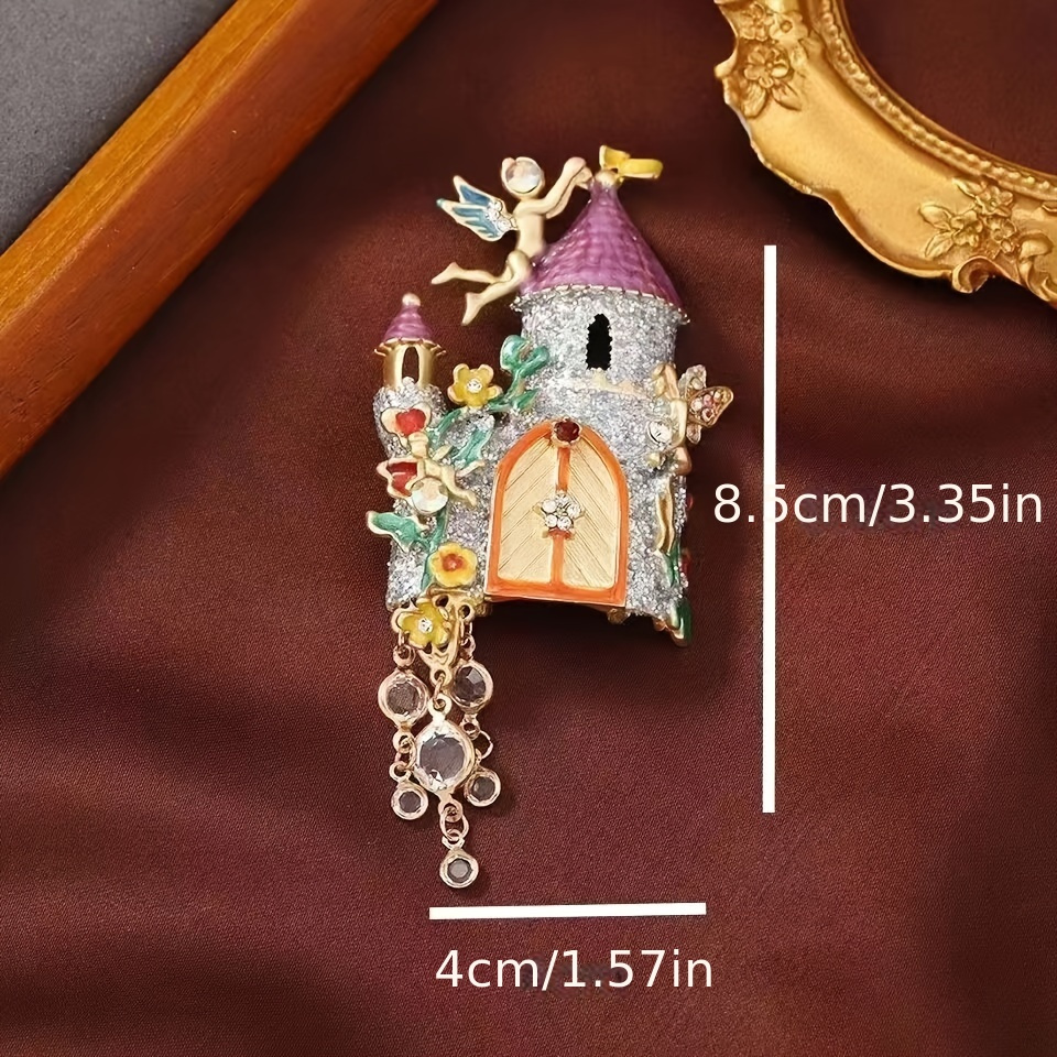 1pc vintage fairy tale castle tassel pendant brooch pin elegant retro style clothing accessory details 4