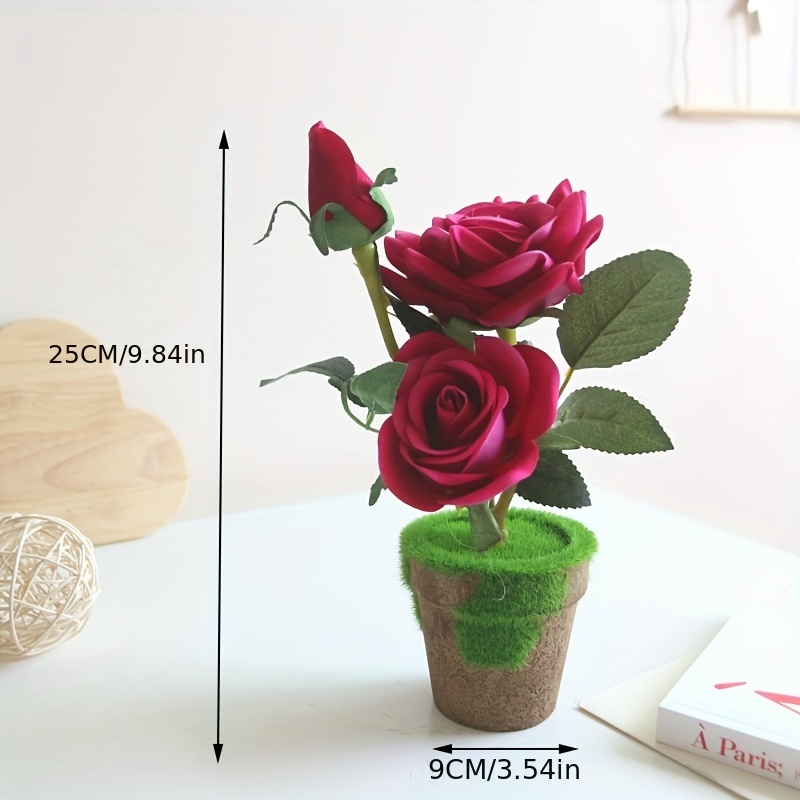 Artificial Rose Potted Plant Mini Rose Small Potted Bonsai - Temu