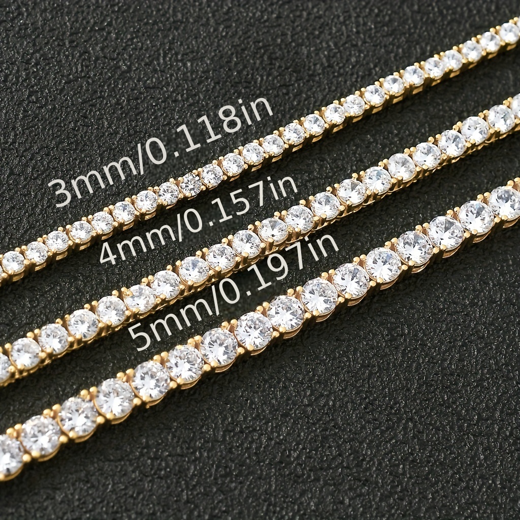 Single Row Tennis Chain Zircon Necklace Hip Hop Copper Chain - Temu