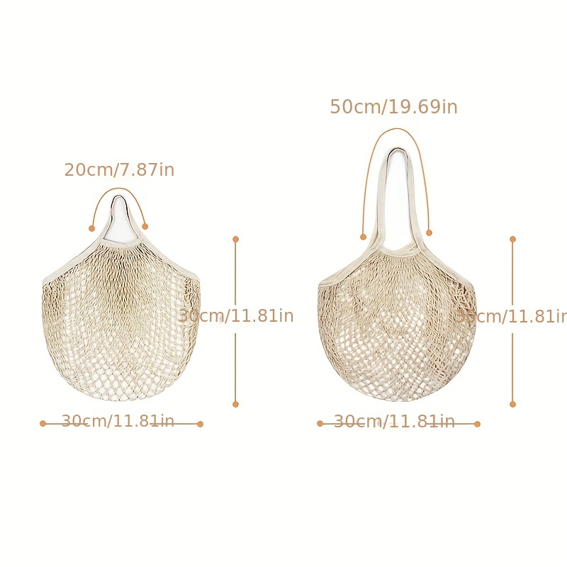 Cotton Mesh Bag With Long Handle Portable Woven Shopping Mesh Bag