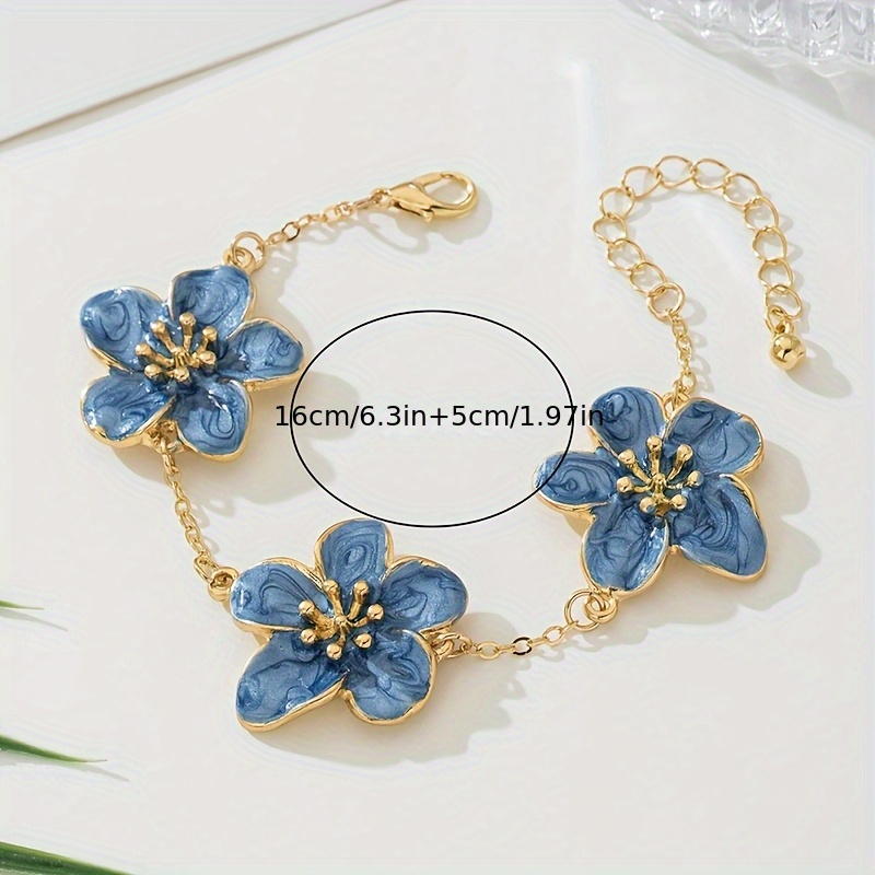 Women's Exquisite Blue Drip-Painted Five-Petal Flower Bracelet