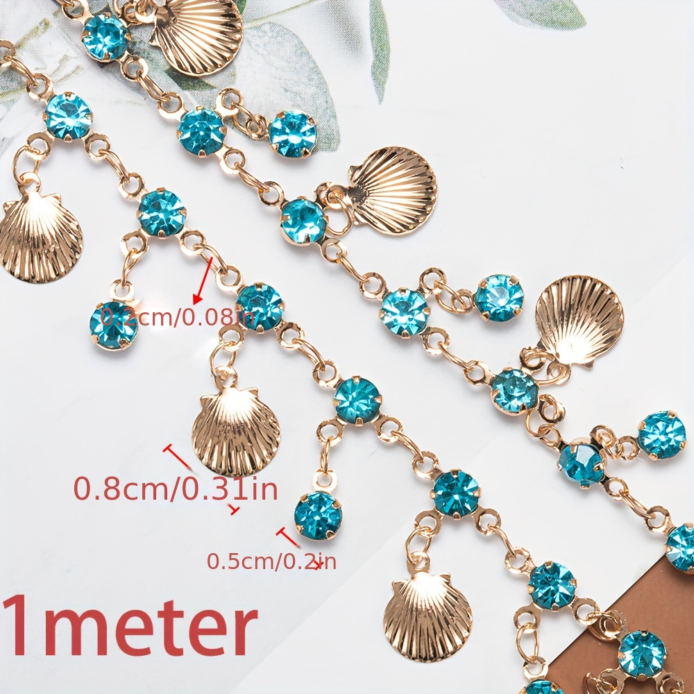 1 Meter Copper Chain Blue Rhinestone Flow Handmade Chain Copper Shell Ancient Style Tassel Loose Chain Additions Wholesale