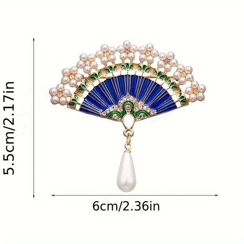 Chinese Style Vintage Bamboo Fan Pendant Brooch with Imitation Pearls