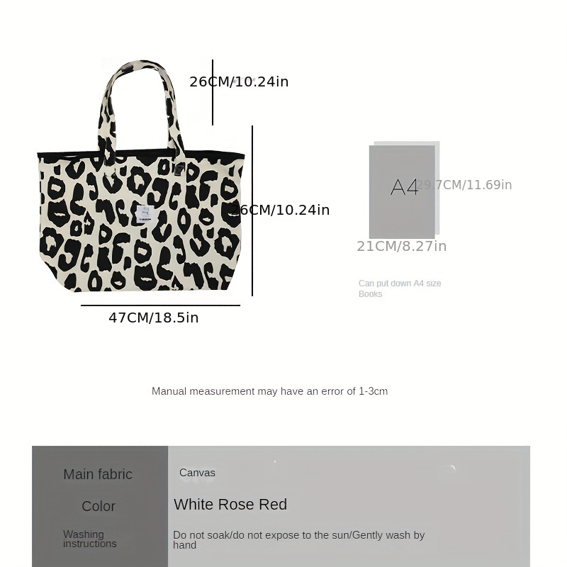 Leopard Pattern Canvas Tote Bag Durable Lightweight Shoulder Bag