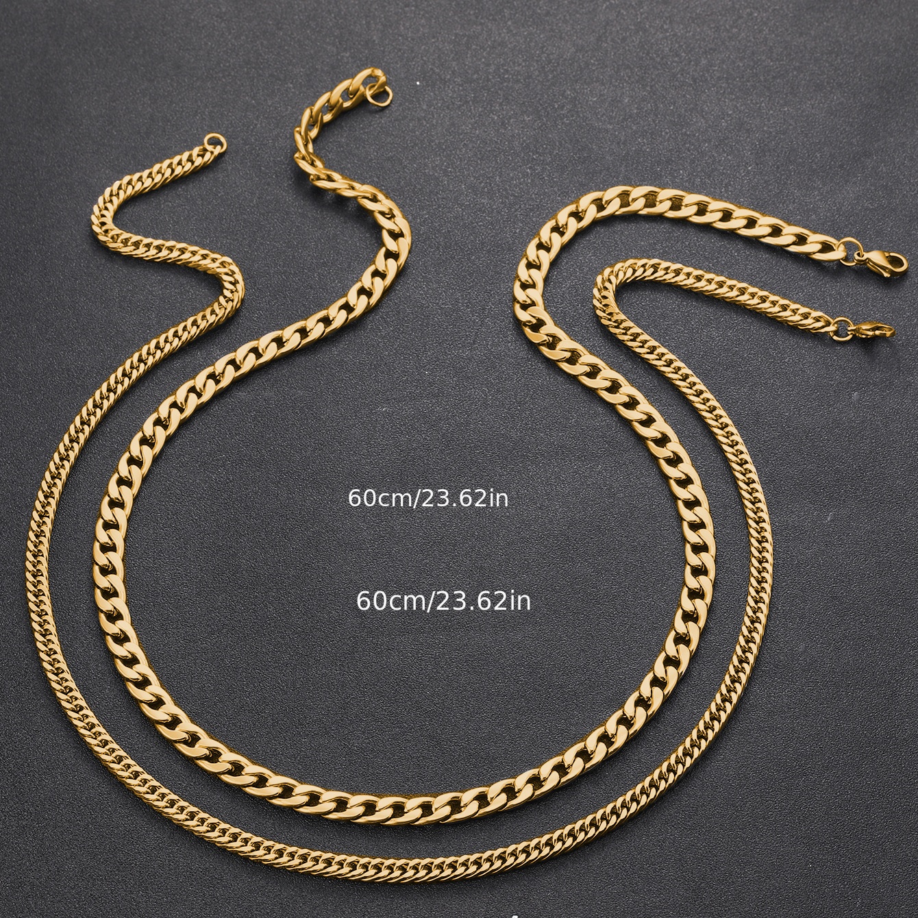 popular   2pcs mens fashion stainless steel chain necklaces golden plated   metal jewelry details 4