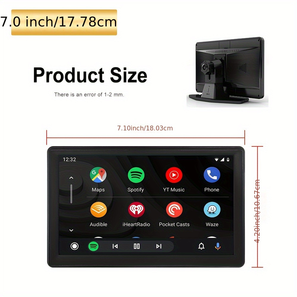 

Portable Carplay Screen For Car, 7" & Android Auto Touch Screen Car Stereo, With Backup Camera, Gps Navigation, Siri, Fm, Aux, Mirror Link For All Vehicle