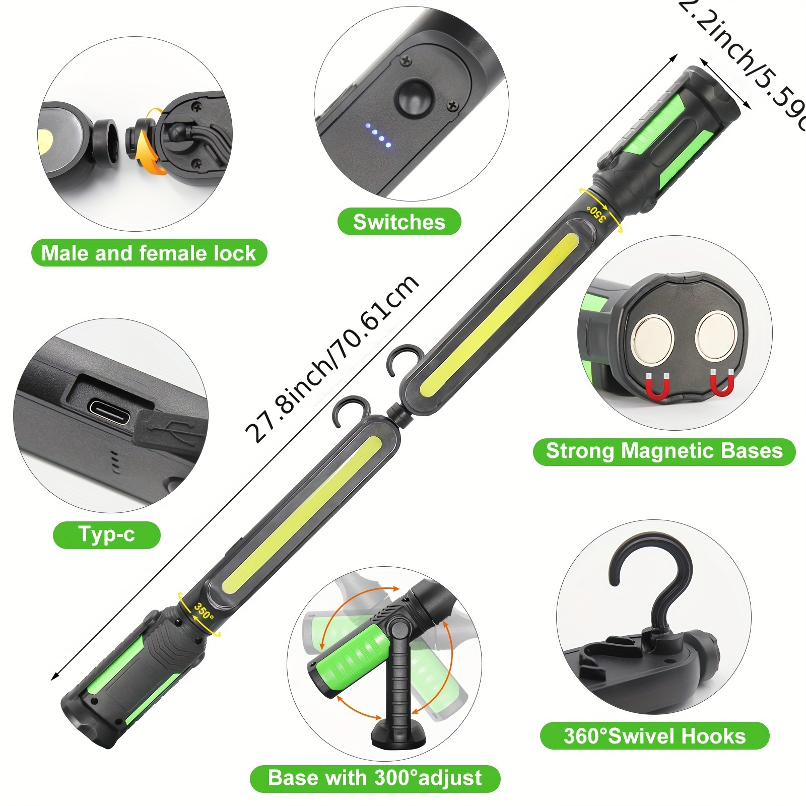 Rechargeable Cordless Magnetic LED Work Light with Magnetic Base & Hook - Portable Mechanic Light, Adjustable Brightness for Car Repair, Workshop, Emergency, Underhood, - /Outdoor Use 4 Rechargeable Cordless Magnetic LED Work Light with Magnetic Base & Hook - Portable Mechanic Light, Adjustable Brightness for Car Repair, Workshop, Emergency, Underhood, - /Outdoor Use - Image 4