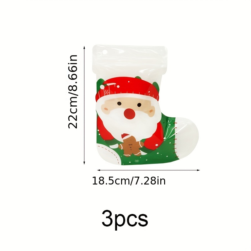 3pcs Christmas Socks Food Storage Bags Gift Cartoon Ziplock Bag Candy  Packaging Bag Gift Bag