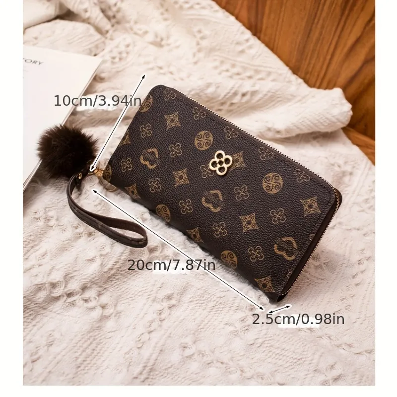 Girls Zipper Long Wallet Handbag Coin Purse With Fur Ball - Temu