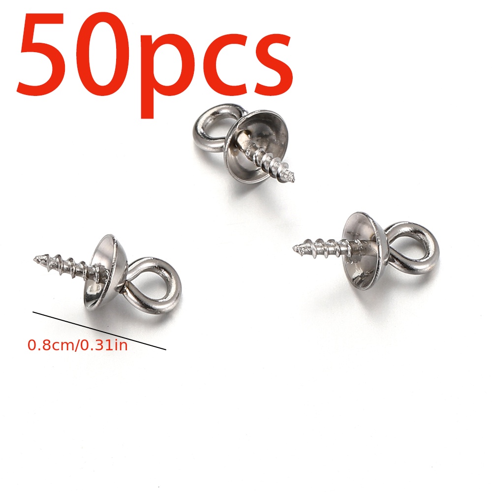 Image of 50 Stainless Steel Sheep Eye Pearl Holders, Bead Caps, Bead Holders, Titanium Steel Threaded Pendant Holders, Jewelry Additions