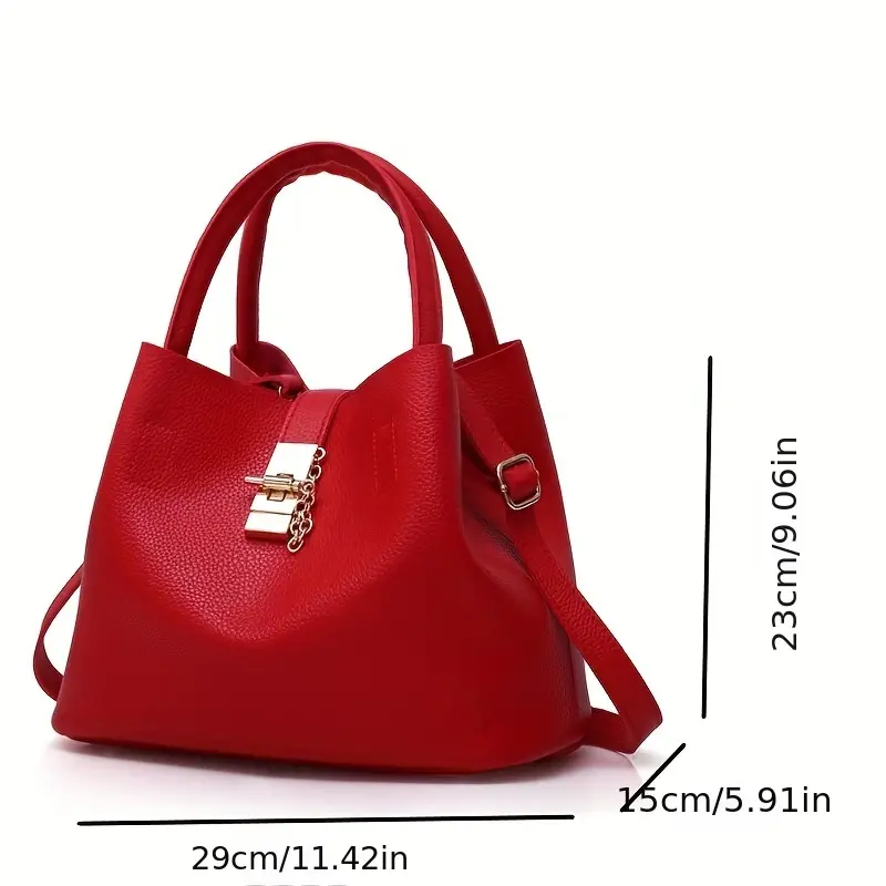 womens minimalist bucket bag turn lock satchel bag trendy solid color shoulder bag details 5