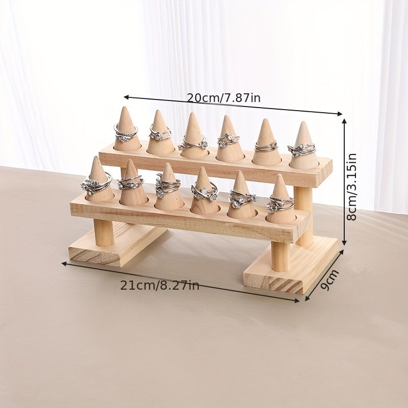 TEMU Elegant Wooden Ring Holder - Natural , 35-slot Organizer For Rings, Earrings & Necklaces, For Bedroom, Bathroom & Office, Jewelry Tower, Jewelry Towers