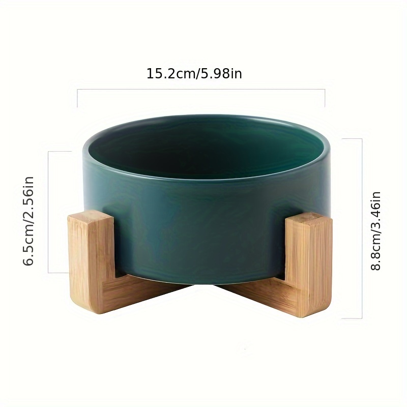 Image of 1pc Elevated Pet Bowl For Dogs Cats, Ceramic Raised Dog Food And Water Bowl With Non-slip Wooden Stand, Pet Feeding And Drinking Basin For For Small, Medium And Large 850ml
