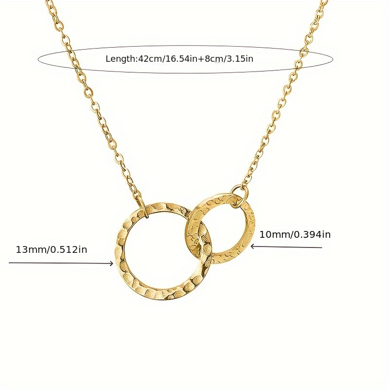 Image of 1pc Fashion Jewelry Double Ring Geometric Pendant Necklace, Stainless Steel Unisex Couple Necklace For Men And Women
