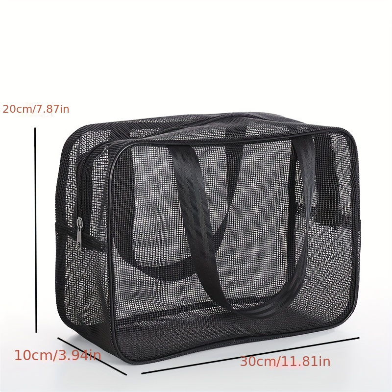 Image of One-pack Mesh Men's Toiletry Bag Portable Hand-held Bath Storage Cosmetic Bag Black Leaking Fitness Bath Pocket Bath Bag
