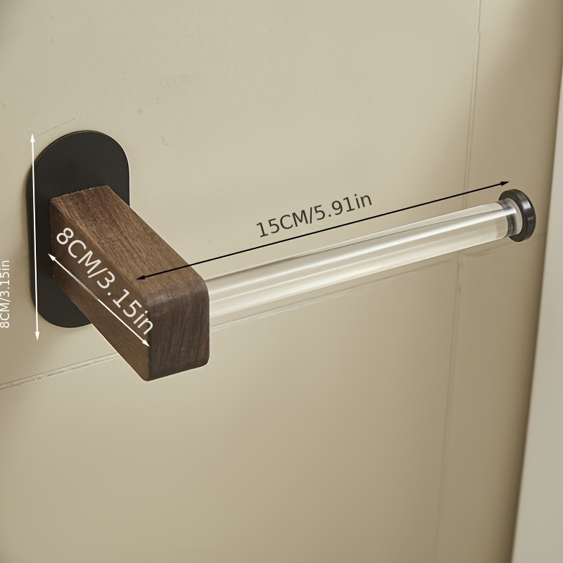 Image of 1pc Of New Style Toilet Paper Holder, Made Of Solid Wood And Acrylic, No Nails Required For Installation