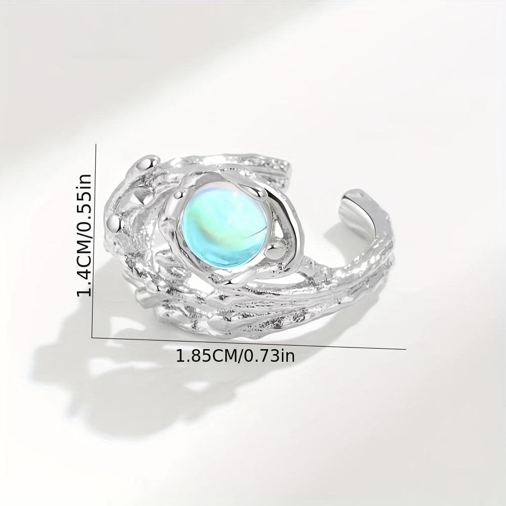 Men's Tree Texture Moonstone Ring Couple Opening Adjustable Ring