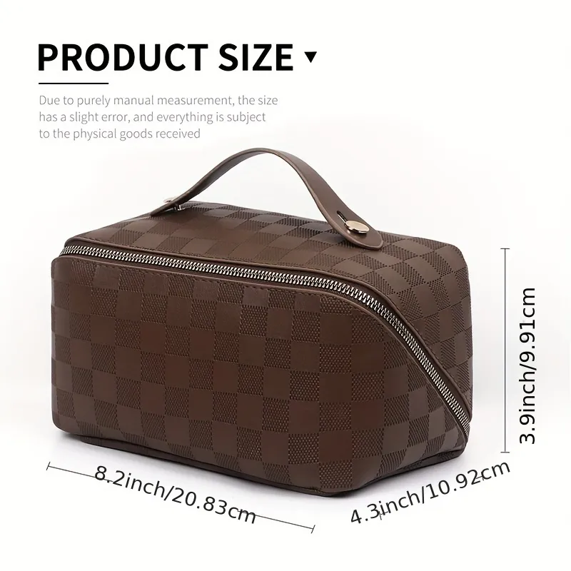 Checkerboard Travel Cosmetic Bag, Portable Makeup Storage Bag