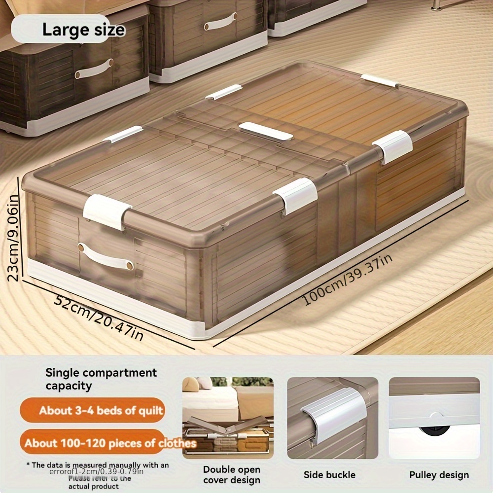 34.4in 1pc Large Bed Bottom Storage Box, Foldable With Wheels, Flat Organizing Box, Household Bed Tail Clothes Storage Artifact, Under Bed Storage Box