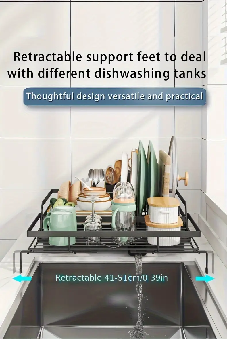 2 in 1 expandable rust resistant metal dish drying rack with pan slots utensil holder and for space saving kitchen counter and sink organization Product details 6