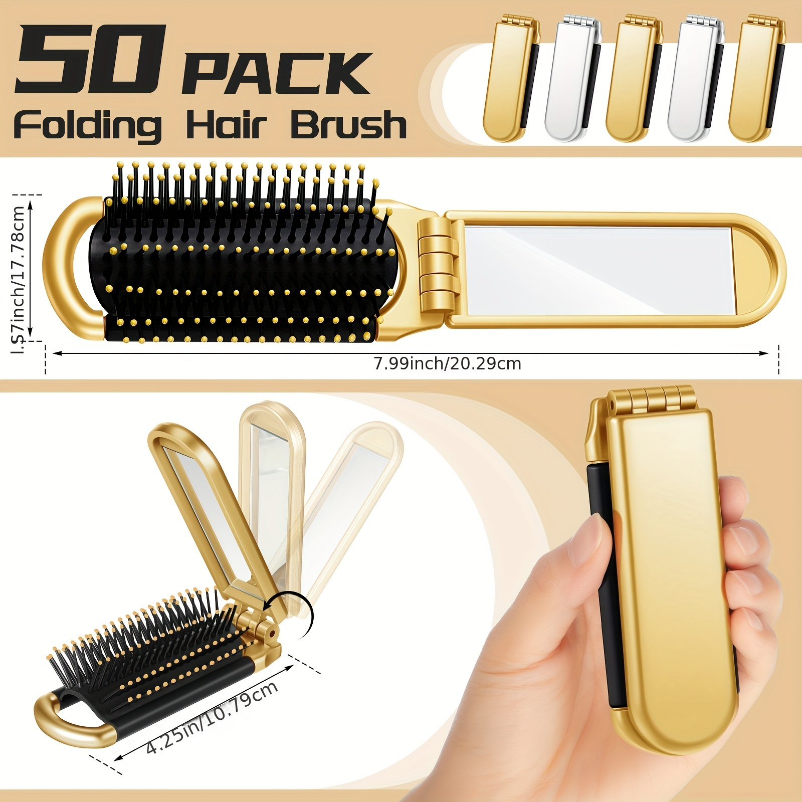 50pcs travel brush compact portable folding hair brush - Temu display picture 1