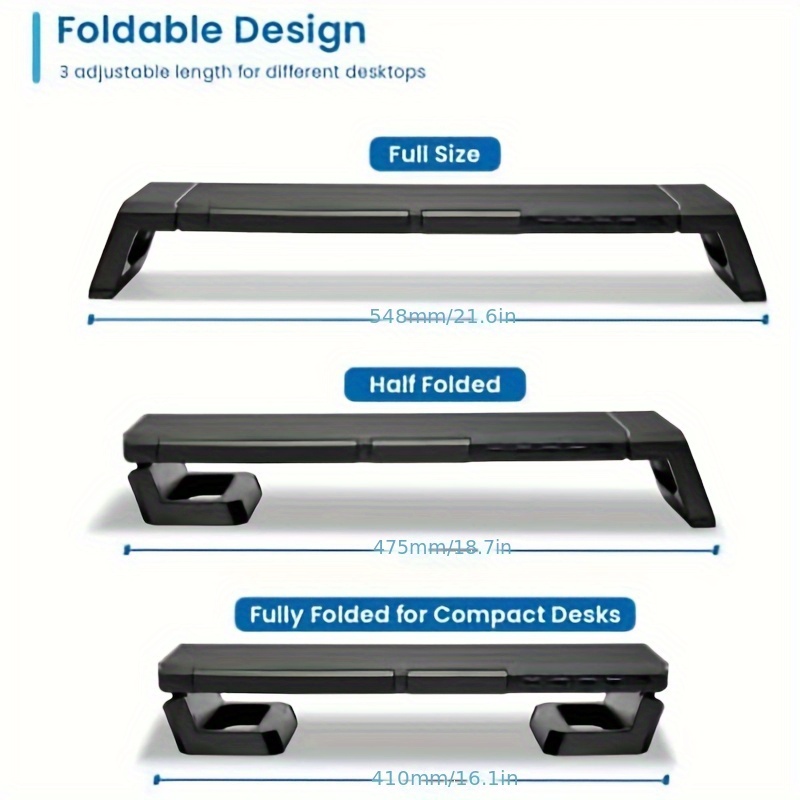 Ergonomic Monitor Stand with RGB Lighting, 4 USB Ports & Storage Compartment – Adjustable Height up to 80mm, Foldable Design for PC, Laptop, Desktop, and Mobile Devices, Device Accessory | Nonslip Features, Monitor Stand for Desk
