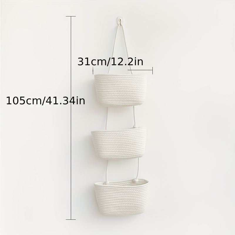 Over the Door Hanging Basket, 3-Tier Woven Cotton Wall-Mounted