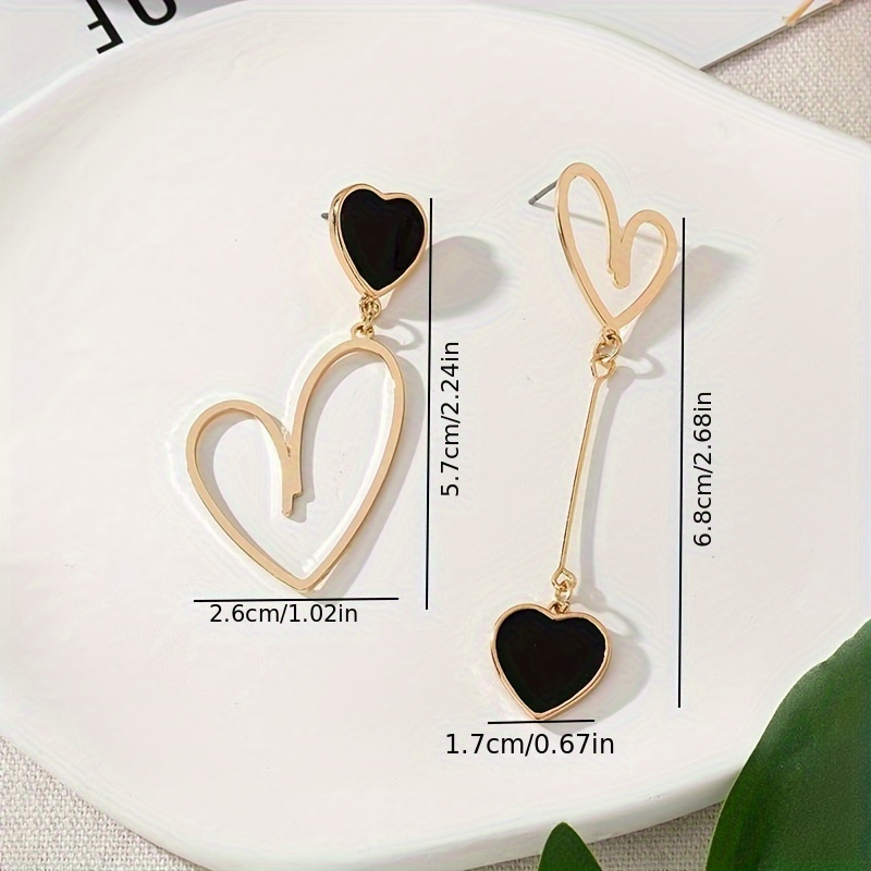 Double Heart Asymmetric Dangle Earrings Alloy Jewelry Gift
