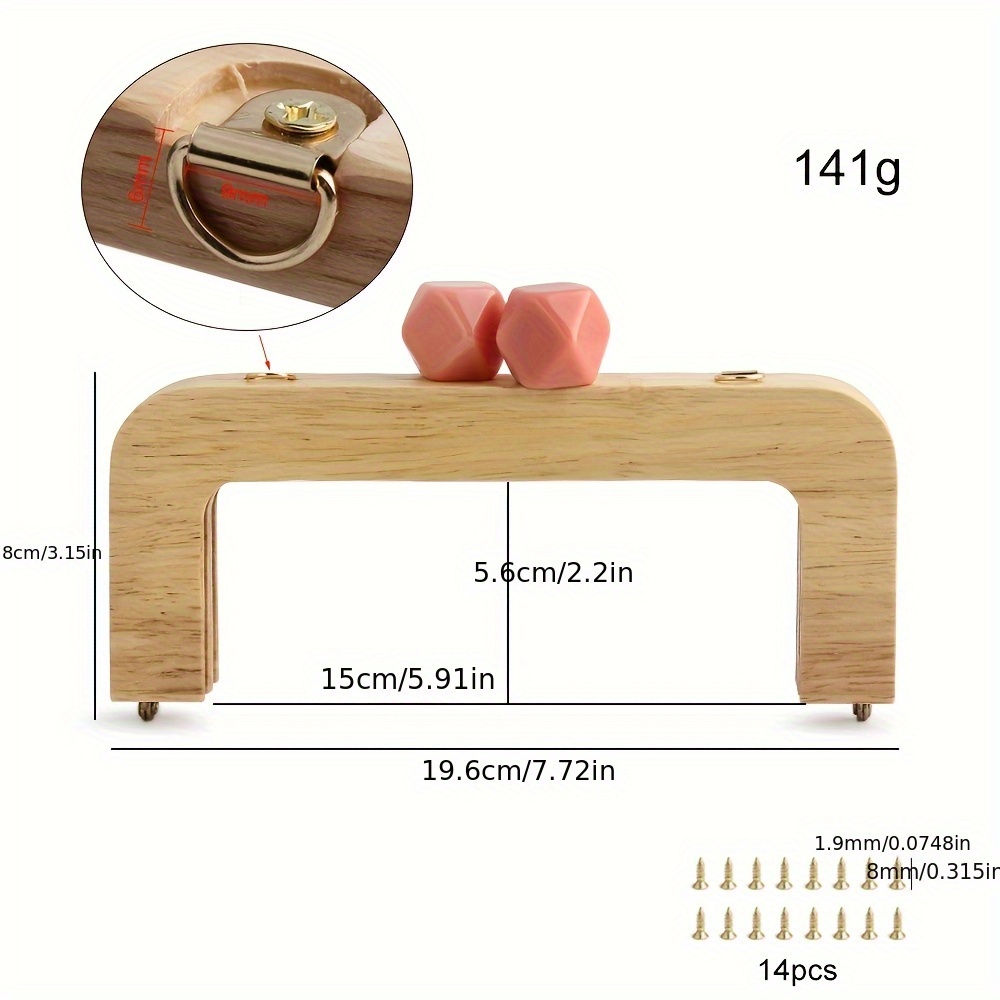 TEMU 1pc Vintage Wooden Purse Frame Handbag Clasp With Wood Beads, Diy Craft Kiss Lock Handheld Bag Handle For Accessory Storage - Natural Material