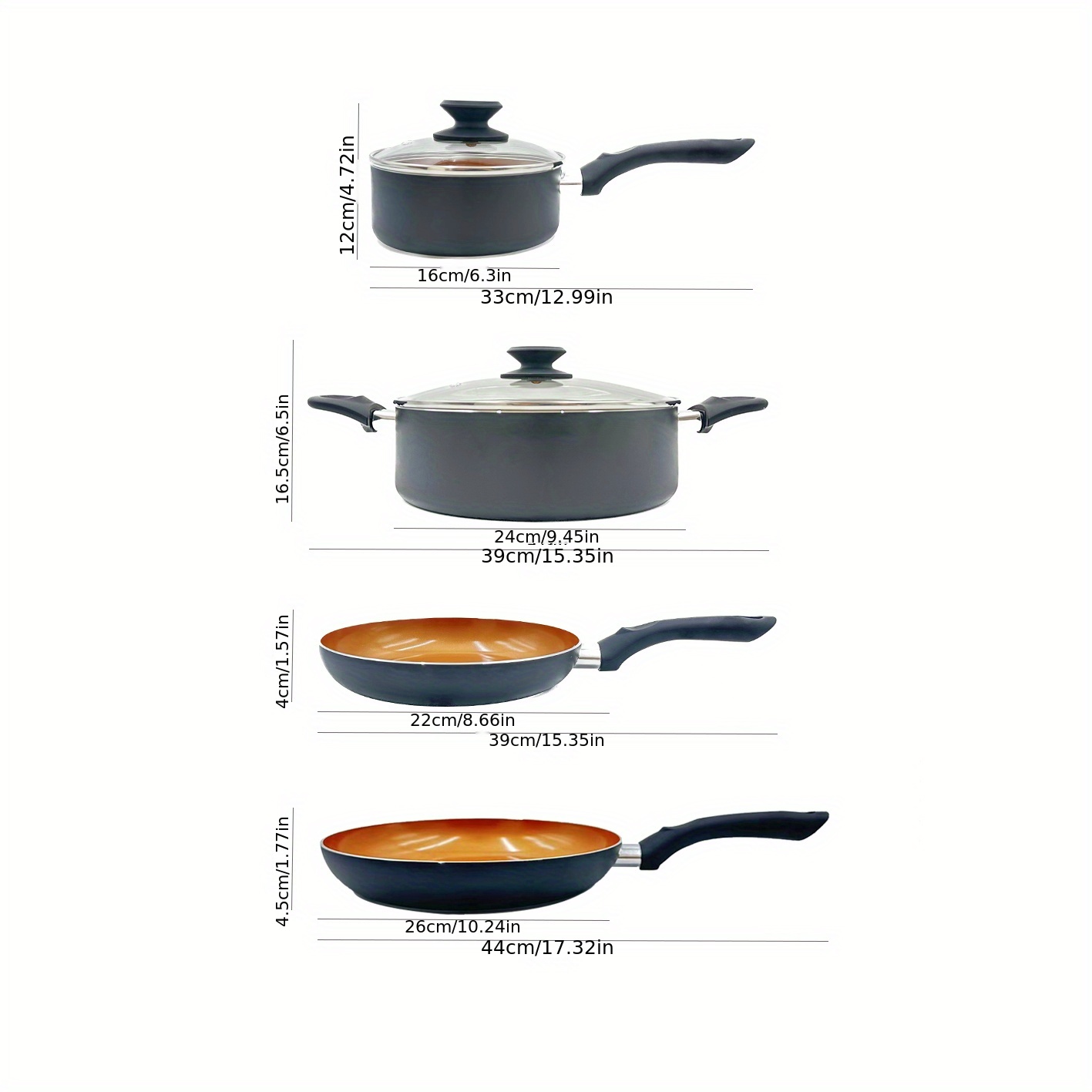 Nonstick Kitchen Cookware Set, Ceramic Coating Cooking Pot And Pans Set,  Stock Pot/milk Pot/frying Pans Set, Copper Aluminum Pan With Lid,  Induction/gas Kitchenware Set - Temu