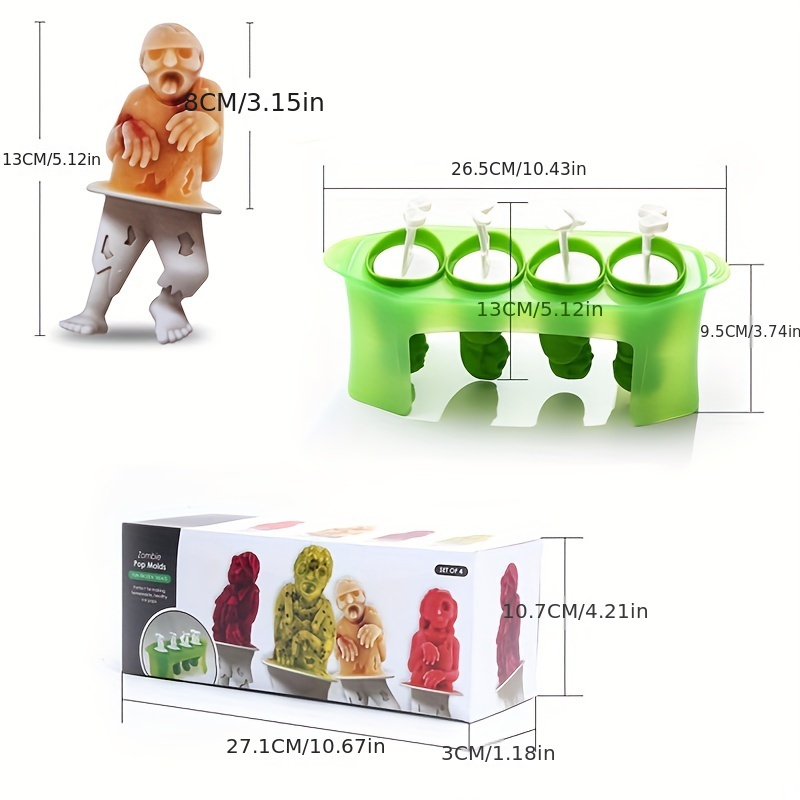 Zombie Popsicle Mold Horror Silicone Ice Pop Molds 4 Cavity - Temu