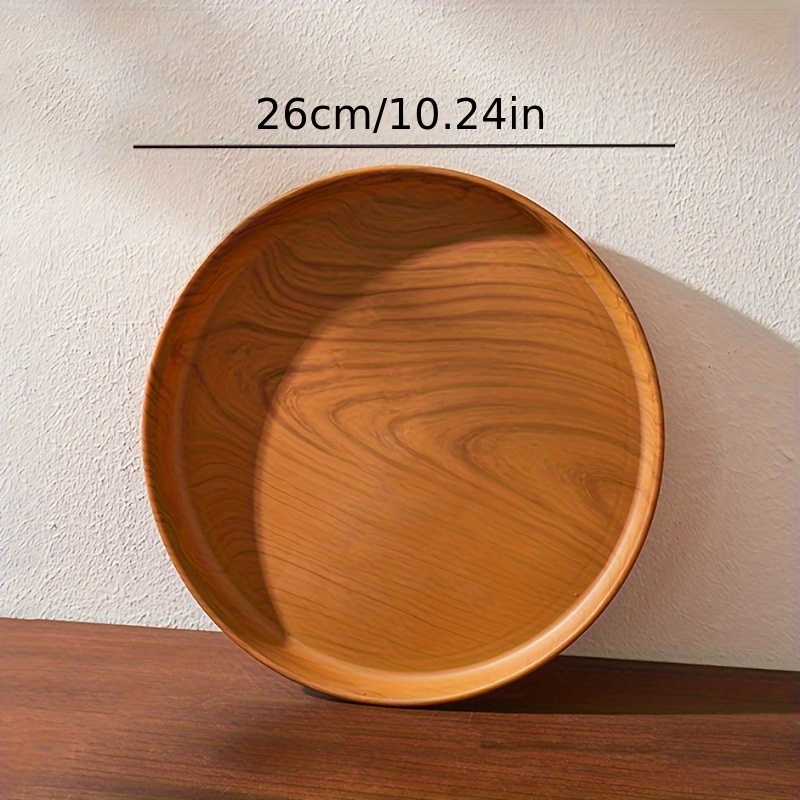 1pc Wood Grain Effect Plastic Serving Tray - Round Decorative Platter With Raised Edges For Dining, Cheese, Fruit, And Food Storage - Breakfast Tray For , Food Tray