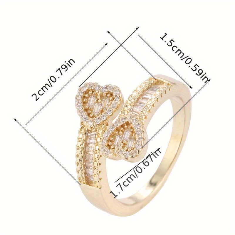 Adjustable Geometric Open Heart Ring with Zirconia Stones Golden Plated