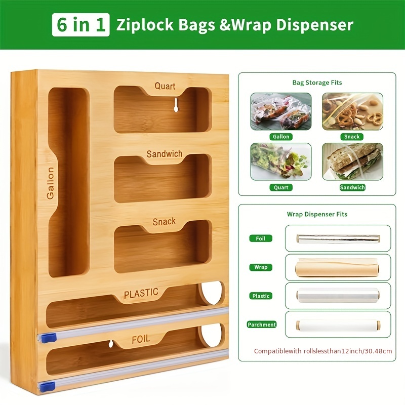 Dropship Bamboo Ziplock Bag Organizer For Drawer; Containers For Organizing  Pantry; Wrap Dispenser With Cutter; Compatible With Gallon; Quart;  Sandwich&Snack Bag; Aluminum Foil; 12 Kitchen Rolls to Sell Online at a  Lower