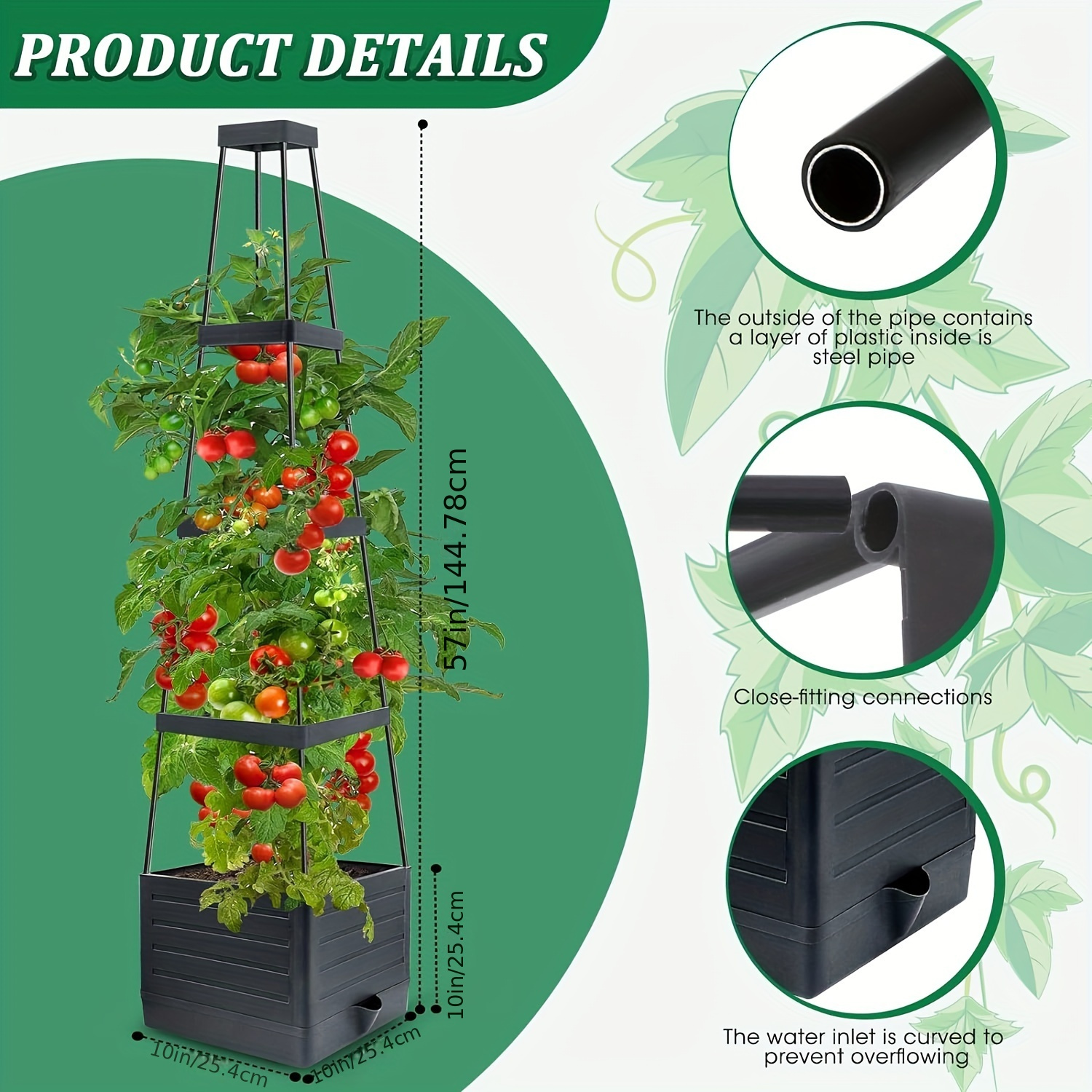 

2pack Tomato Planter Boxes With Trellis, 57" Self-watering Tomato Planter For Climbing Vegetable And Plants, Raised Tomato Planter Boxes For Indoor Outdoor Patio Greenhouse Gardening