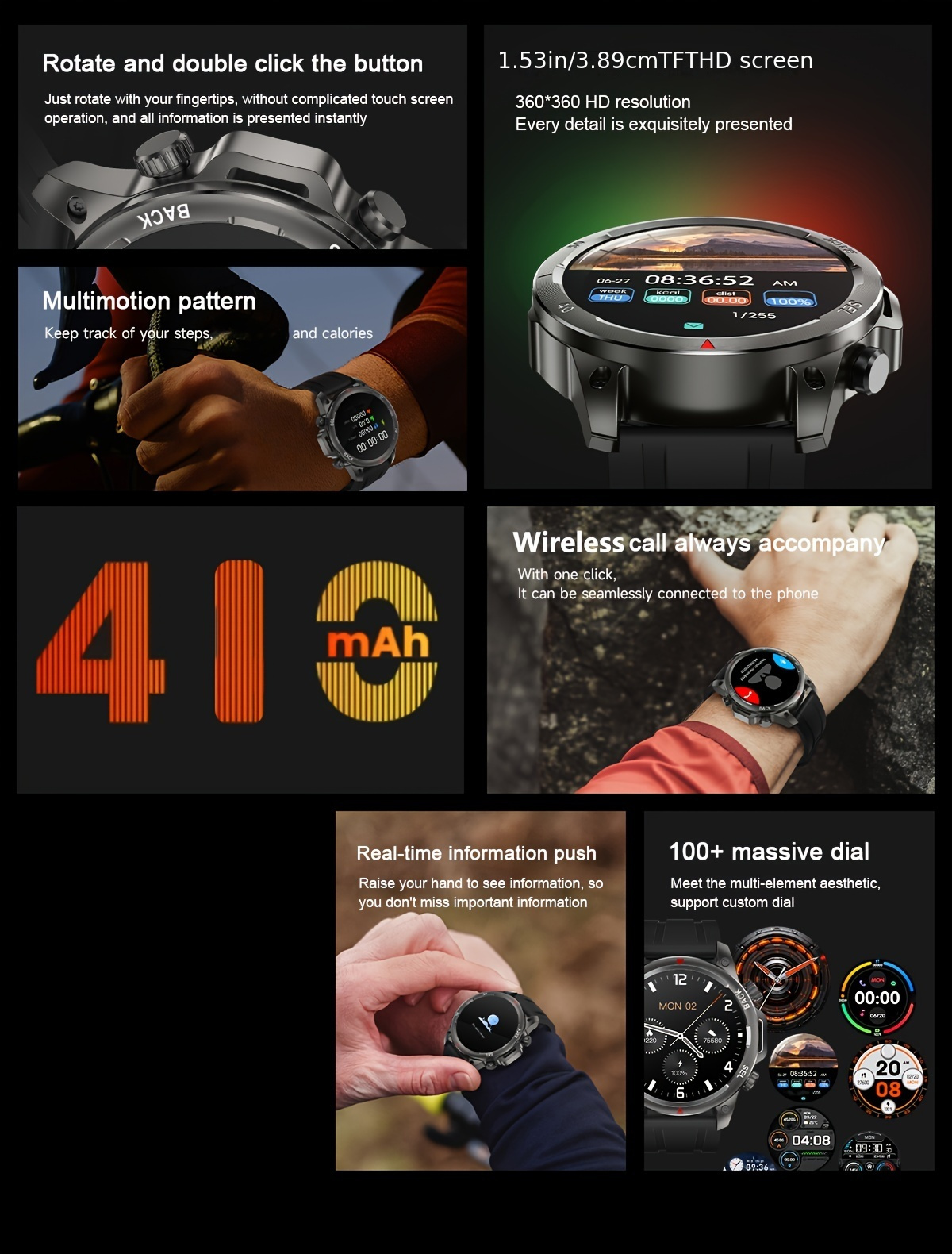 Men's Smartwatch HD LED Display, AI Voice Assistant, Wireless Calling, GPS Tracker, Compass, Fitness Tracker with Stainless Steel/Silicone Band_voghion.com