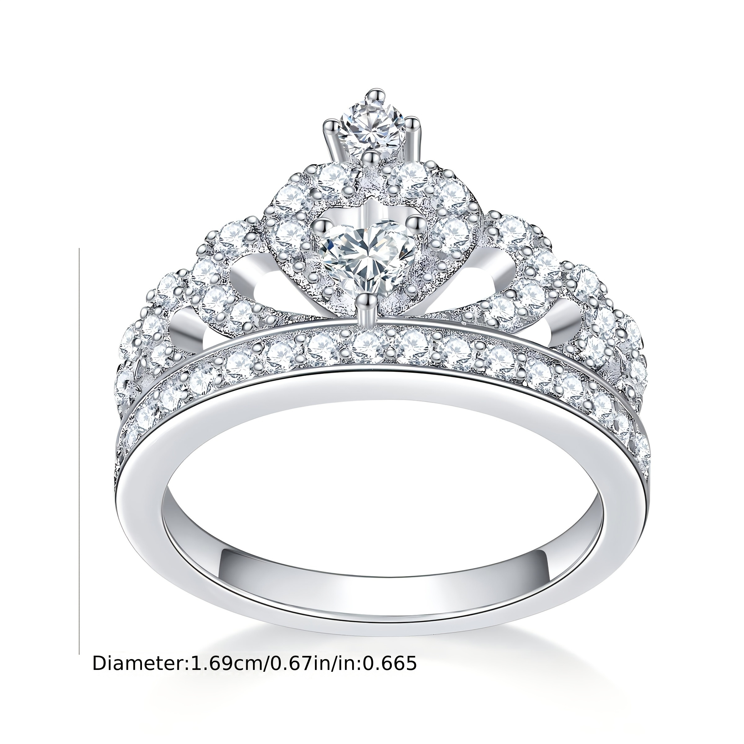 S925 Silver Princess Crown Ring with Cubic Zirconia