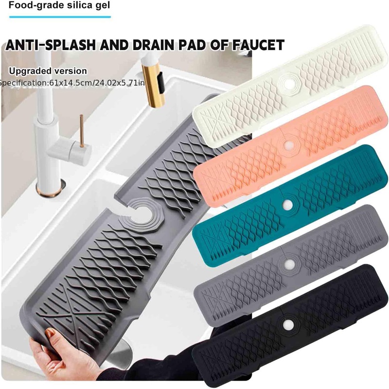 Kitchen Sink Splash Guard - Silicone Faucet Handle Drip Catcher Tray, Dish  Soap Dispenser and Sponge Holder Mat Behind Faucet, Kitchen Guard Gadgets