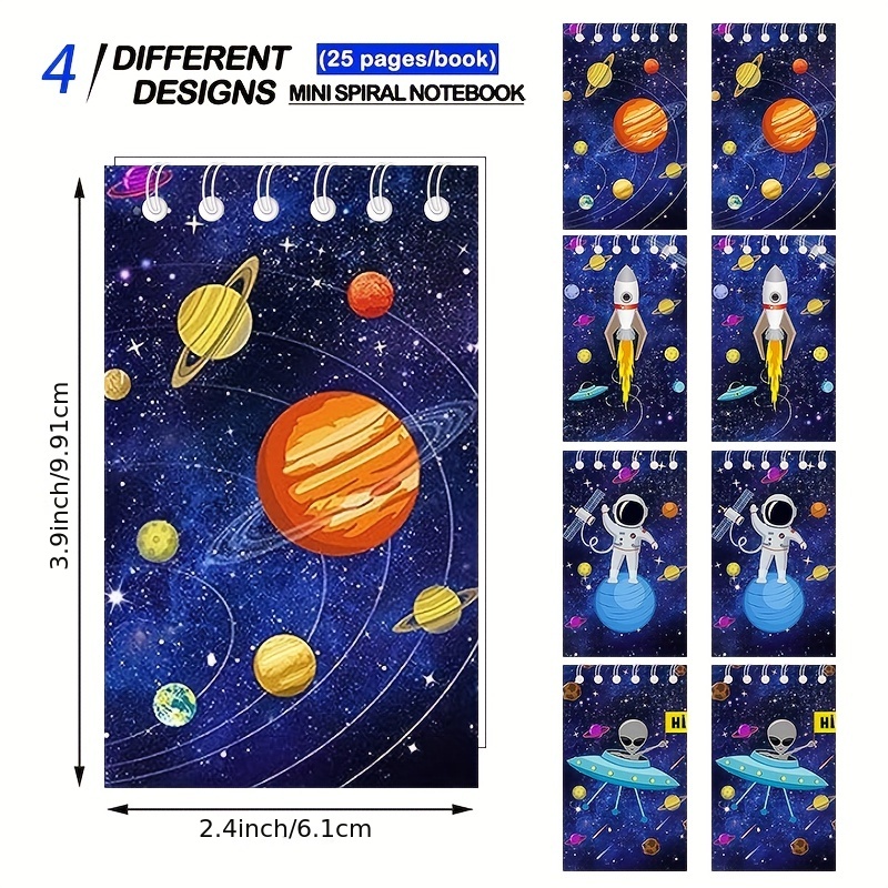 Paquete de 16 cuadernos de bolsillo en espiral para niños y niñas, paquete  de 16 bolsas de regalo de galaxia, sistema solar, astronauta, ciencia