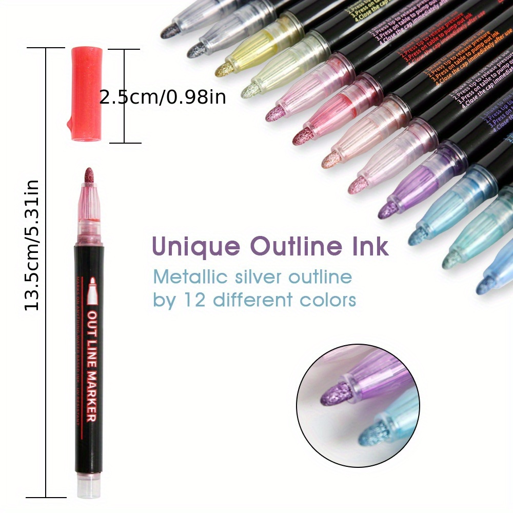 12 color Shimmer Outline Markers Set Perfect For Kids Ages 8 - Temu  Philippines