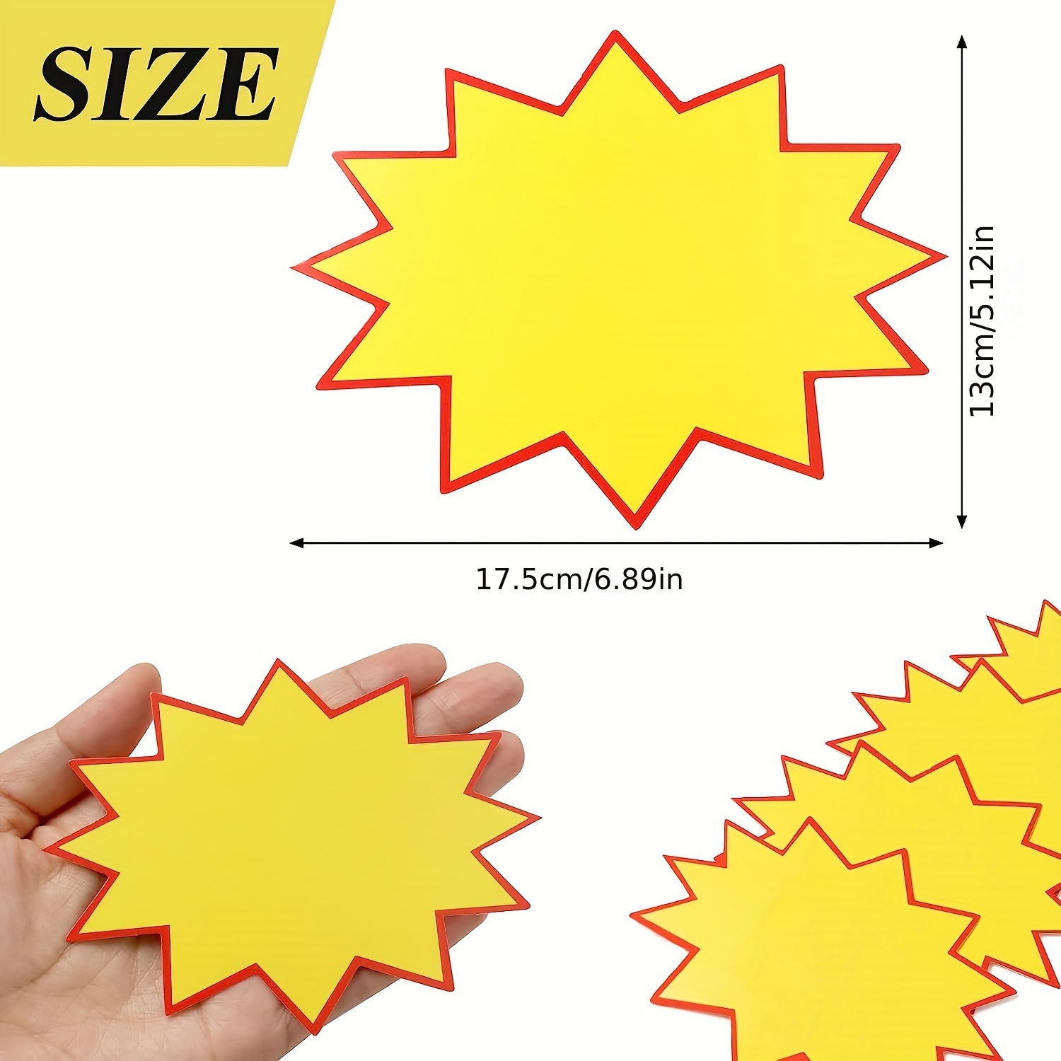 Blank Starburst Sale Signs Price Tags Paper Pricing Labels 130x100mm Yellow  for Retail, Pack of 100