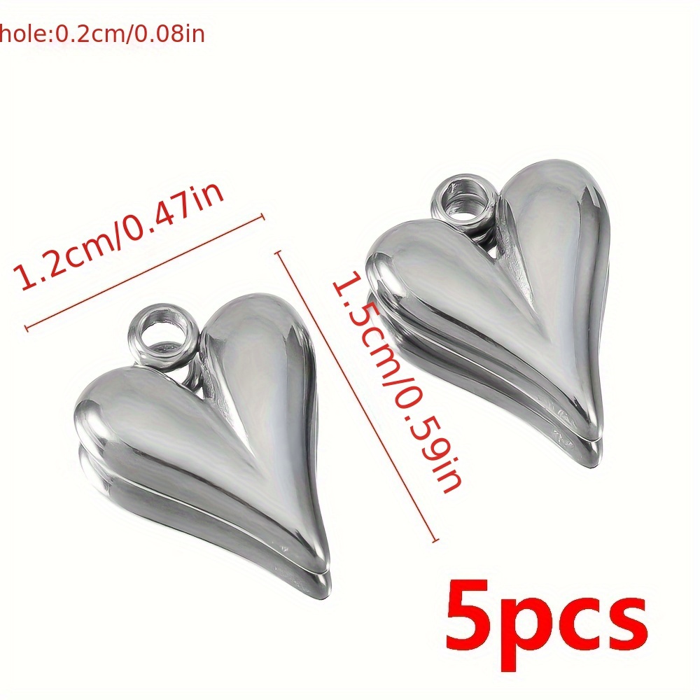 Image of 5pcs Fashionable Premium 12mm Stainless Steel Long Heart Pendants, Suitable For Making, Women's Necklace Pendants, Earrings, And Jewelry Charms
