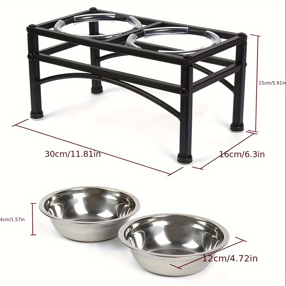 TEMU Food Bowl Raised Bowl Double Pet Feeder Bowl Pet Feeder With 2 Stainless Steel Bowls Water Feeding Bowl Raised Pet Feeding Tray